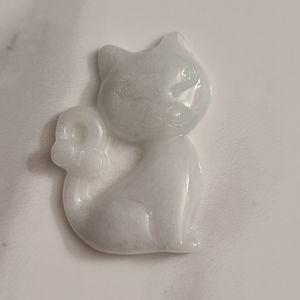Untreated Jadeite Jade Carved Cat for Pendant with Certificate